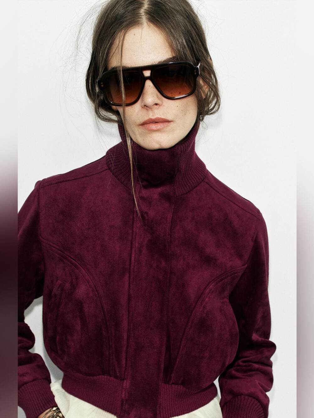 Viral Zara Faux Suede High Neck Jacket Eggplant M
